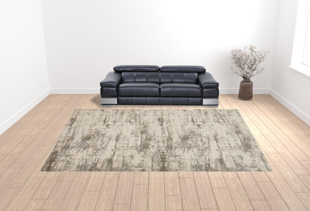 12' X 15' Ivory And Brown Abstract Area Rug