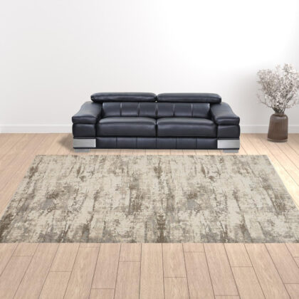 12' X 15' Ivory And Brown Abstract Area Rug