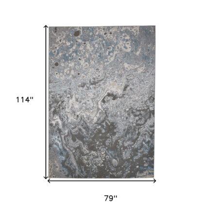 7' x 10' Blue and Gray Abstract Power Loom Area Rug