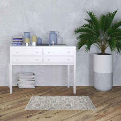 2' X 4' Grey Ivory And Blue Southwestern Power Loom Non Skid Area Rug