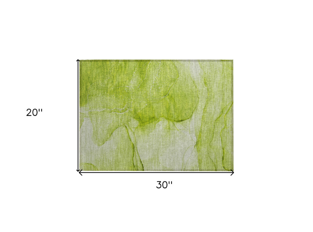 2' X 3' Green Abstract Washable Non Skid Indoor Outdoor Area Rug