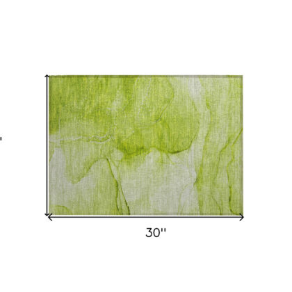 2' X 3' Green Abstract Washable Non Skid Indoor Outdoor Area Rug