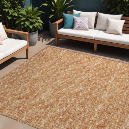 10' X 14' Bronze Geometric Washable Non Skid Indoor Outdoor Area Rug