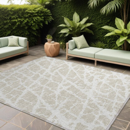 8' X 10' Beige and Ivory Abstract Washable Non Skid Indoor Outdoor Area Rug