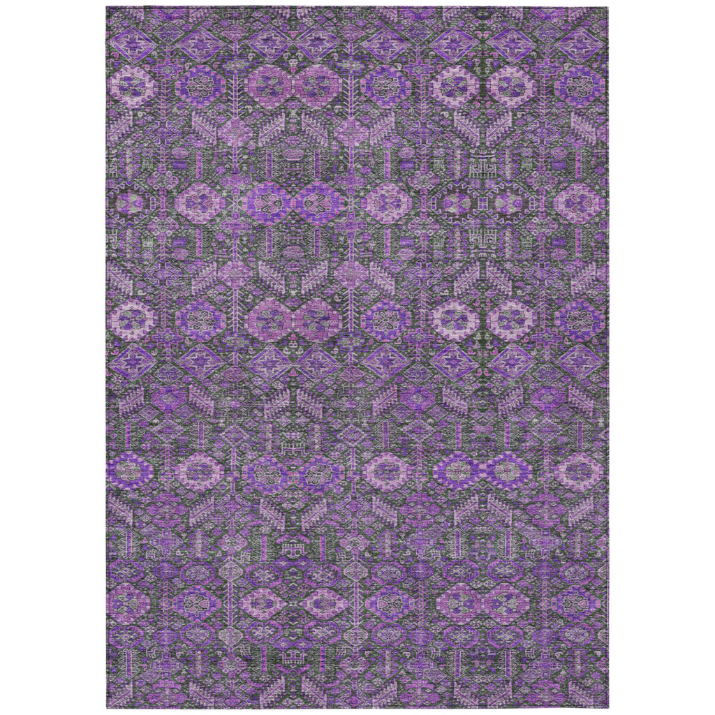 3' X 5' Purple and Green Floral Washable Non Skid Indoor Outdoor Area Rug