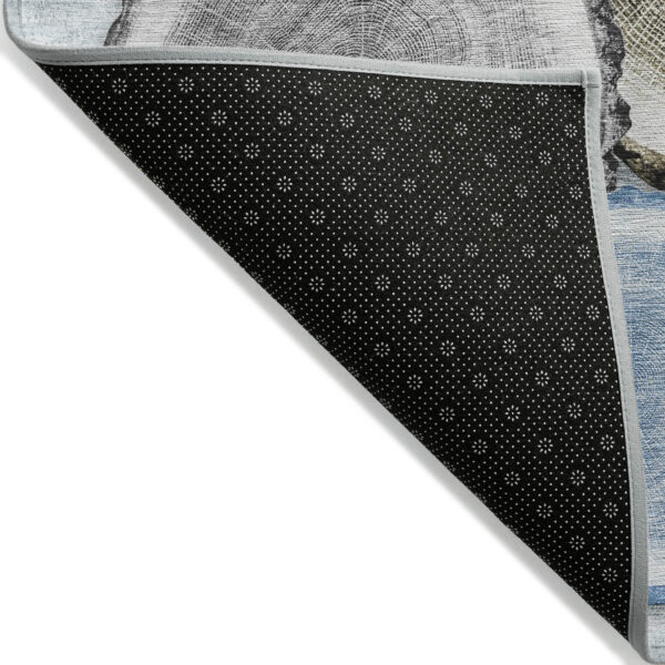 8' X 10' Blue Gold and Gray Faux Bois Washable Non Skid Indoor Outdoor Area Rug