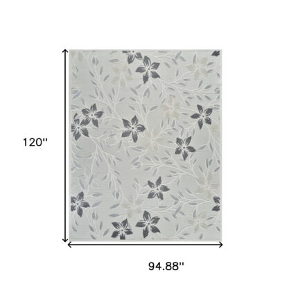 8' X 10' Cream and Gray Floral Distressed Indoor Outdoor Area Rug