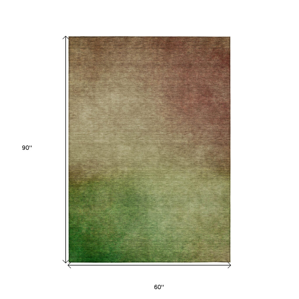 5' X 8' Blush Taupe And Green Ombre Washable Indoor Outdoor Area Rug