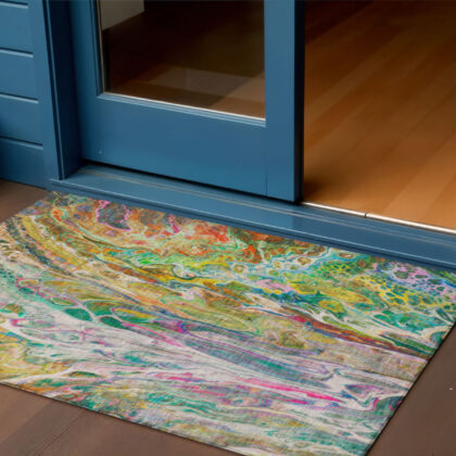 3' X 5' Green Gold And White Abstract Washable Indoor Outdoor Area Rug