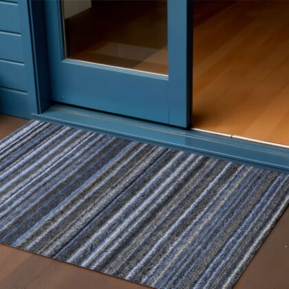 3' X 5' Denim Blue And Gray Striped Washable Indoor Outdoor Area Rug