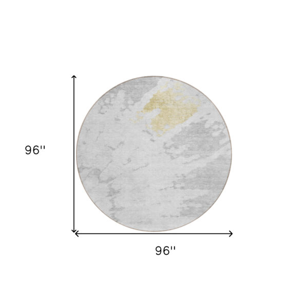 8' Silver Gray And Ivory Round Abstract Washable Indoor Outdoor Area Rug