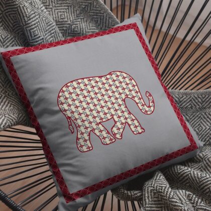 18” Red Gray Elephant Zippered Suede Throw Pillow