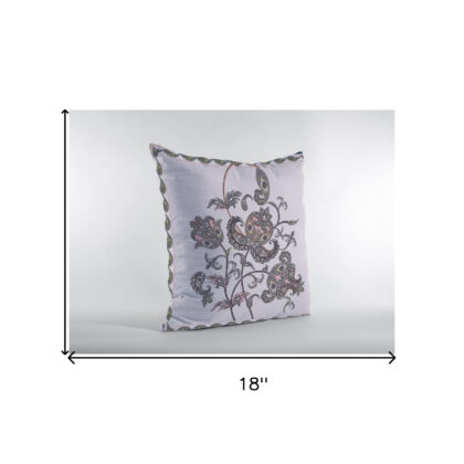 18” Gray White Wildflower Zippered Suede Throw Pillow