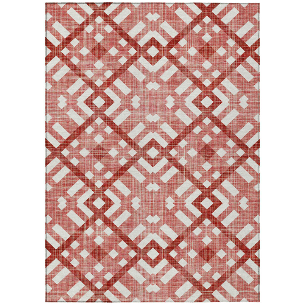 10' X 14' Red And Ivory Geometric Washable Indoor Outdoor Area Rug