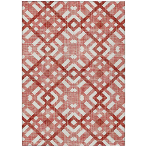 10' X 14' Red And Ivory Geometric Washable Indoor Outdoor Area Rug