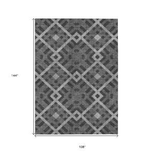 9' X 12' Charcoal Gray And Silver Geometric Washable Indoor Outdoor Area Rug