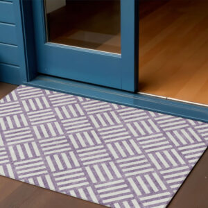 3' X 5' Purple And Ivory Geometric Washable Indoor Outdoor Area Rug
