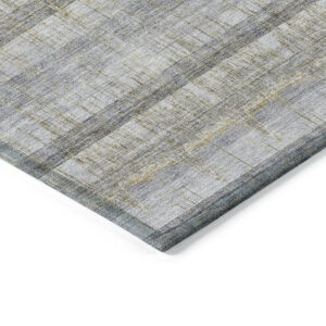 9' X 12' Gray Silver And Charcoal Striped Washable Indoor Outdoor Area Rug