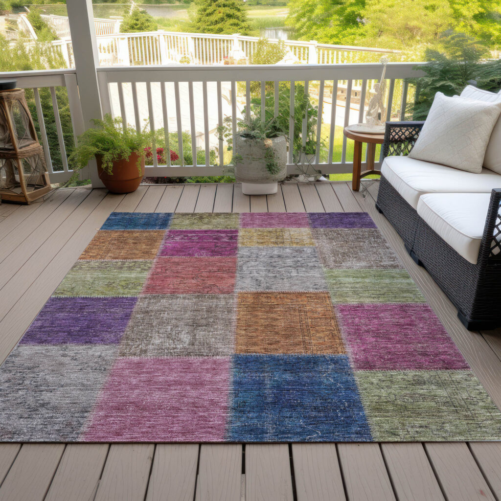 5' X 8' Copper Navy Blue And Gold Patchwork Washable Indoor Outdoor Area Rug