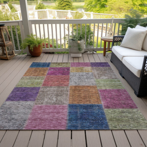5' X 8' Copper Navy Blue And Gold Patchwork Washable Indoor Outdoor Area Rug