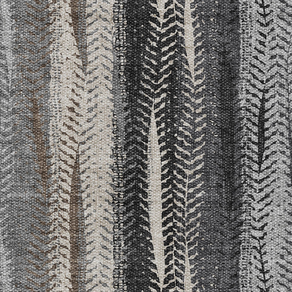 8' X 10' Brown Gray And Ivory Botanical Leaves Washable Indoor Outdoor Area Rug