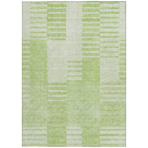 5' X 8' Artichoke Green And Mint Green Striped Washable Indoor Outdoor Area Rug