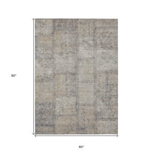 5' X 8' Beige Taupe And Brown Patchwork Washable Indoor Outdoor Area Rug