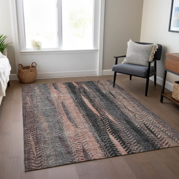 9' X 12' Blue Charcoal And Copper Botanical Leaves Washable Indoor Outdoor Area Rug