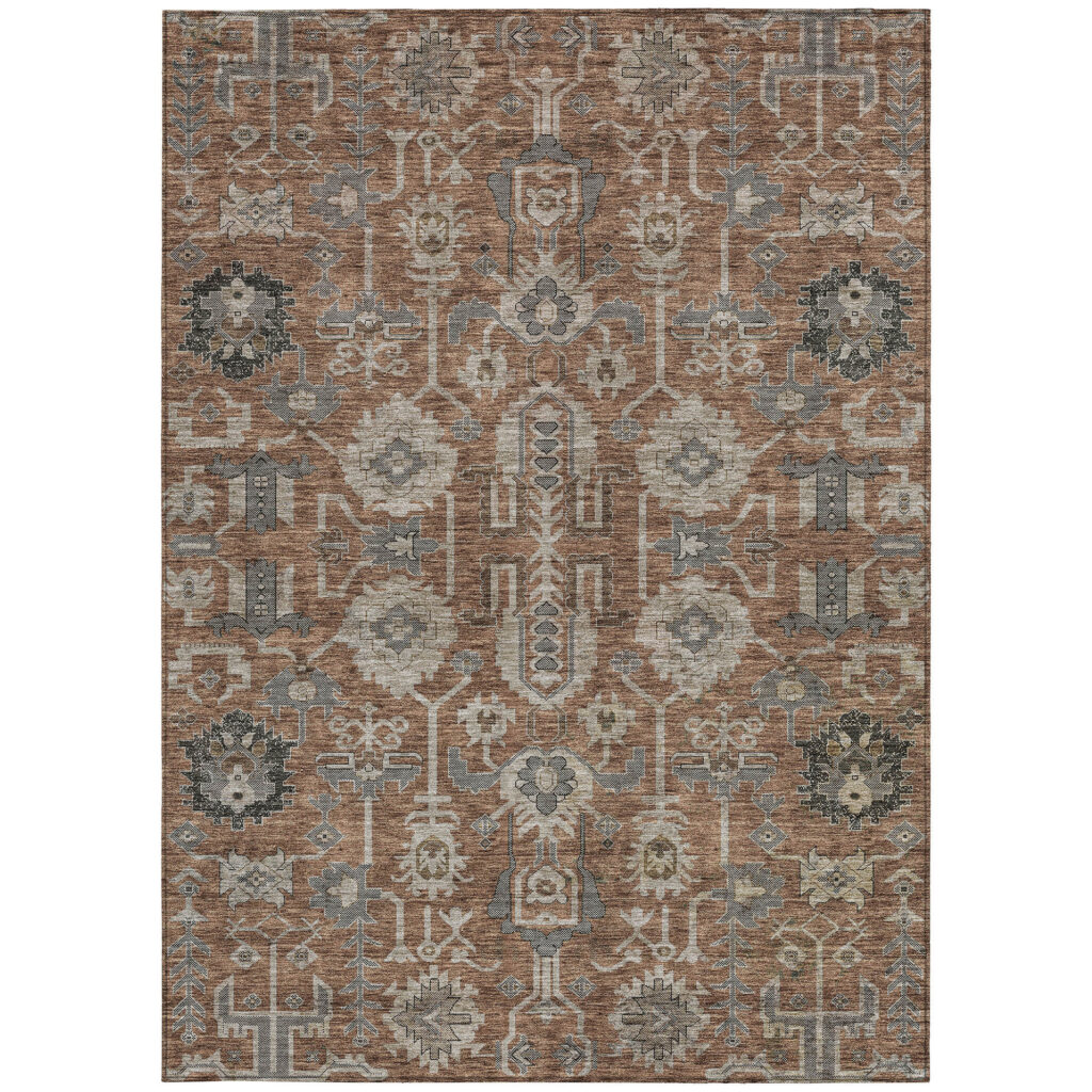 9' X 12' Brown Gray And Charcoal Oriental Washable Indoor Outdoor Area Rug