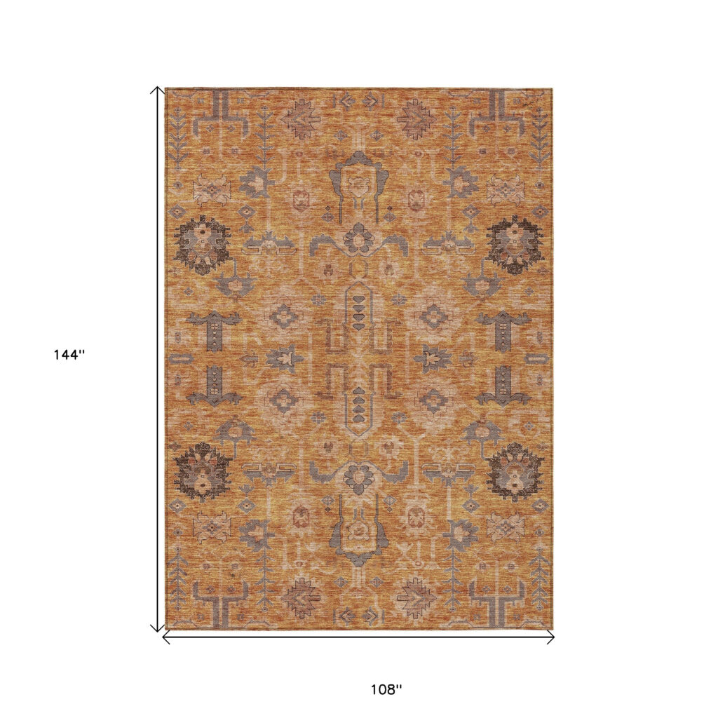 9' X 12' Terra Cotta Beige And Gray Oriental Washable Indoor Outdoor Area Rug