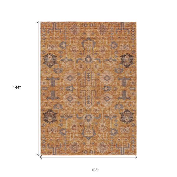 9' X 12' Terra Cotta Beige And Gray Oriental Washable Indoor Outdoor Area Rug