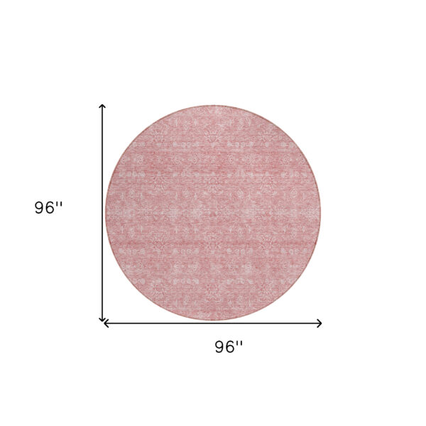 8' Blush Pink And Ivory Round Floral Washable Indoor Outdoor Area Rug