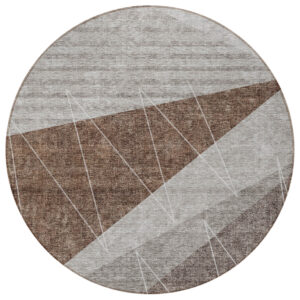 8' Gray Silver And Taupe Round Geometric Washable Indoor Outdoor Area Rug