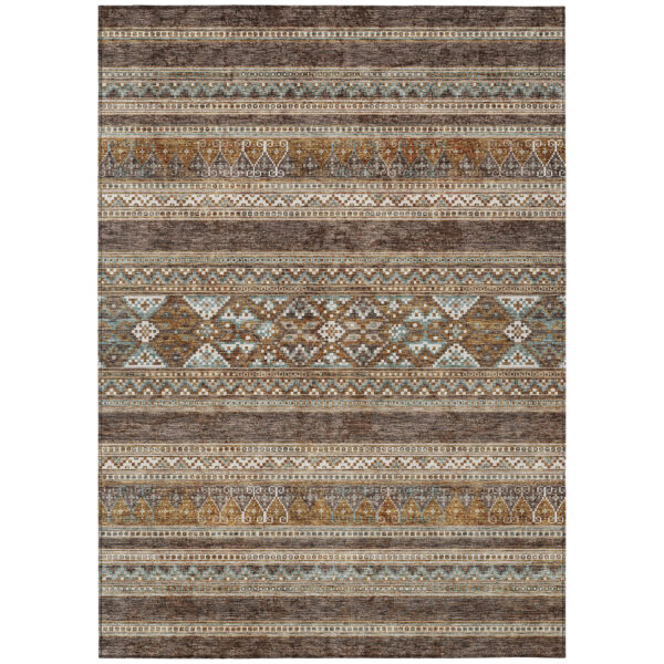 9' X 12' Chocolate And Gray Southwestern Washable Indoor Outdoor Area Rug