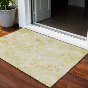 3' X 5' Gold Wheat And Ivory Floral Washable Indoor Outdoor Area Rug