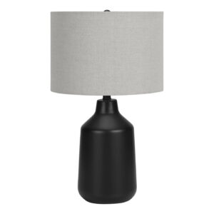 24" Black Concrete Urn Table Lamp With Gray Drum Shade