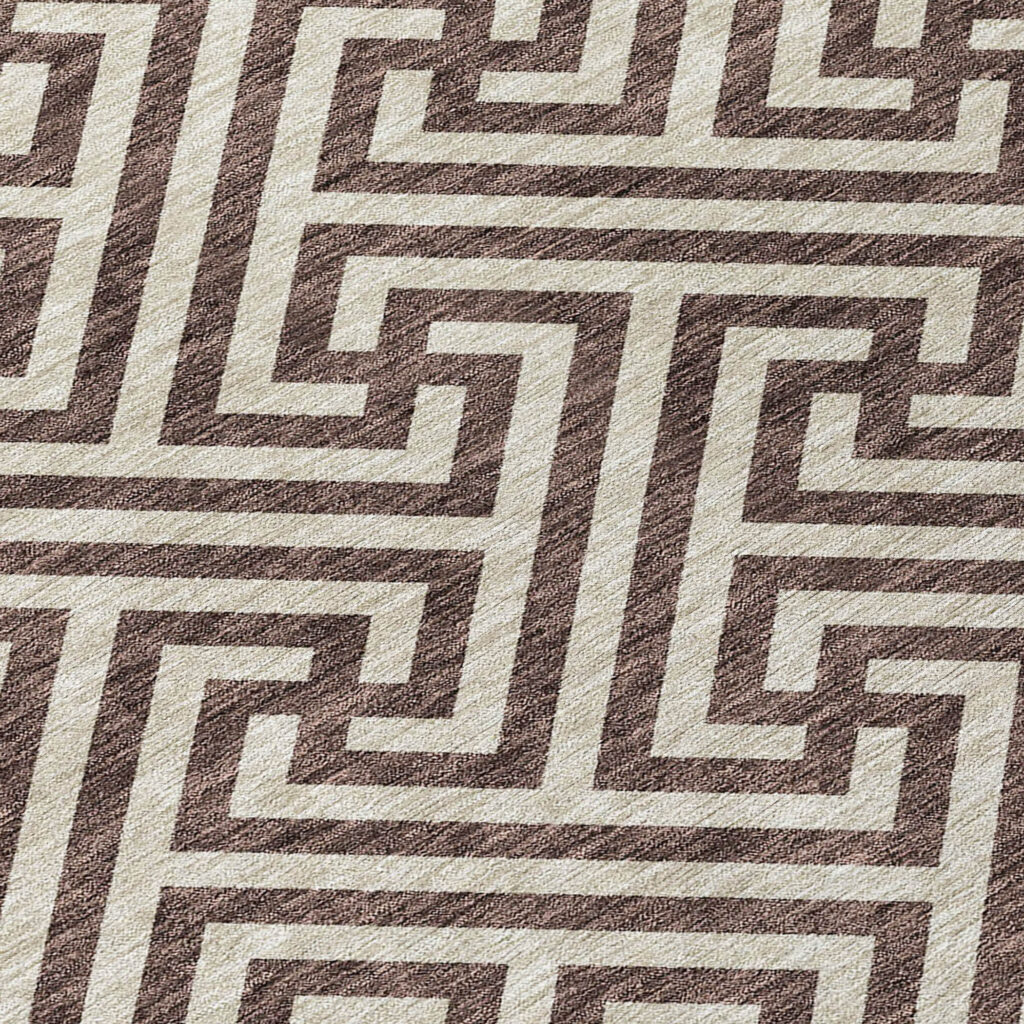 3' X 5' Brown And Beige Geometric Washable Indoor Outdoor Area Rug