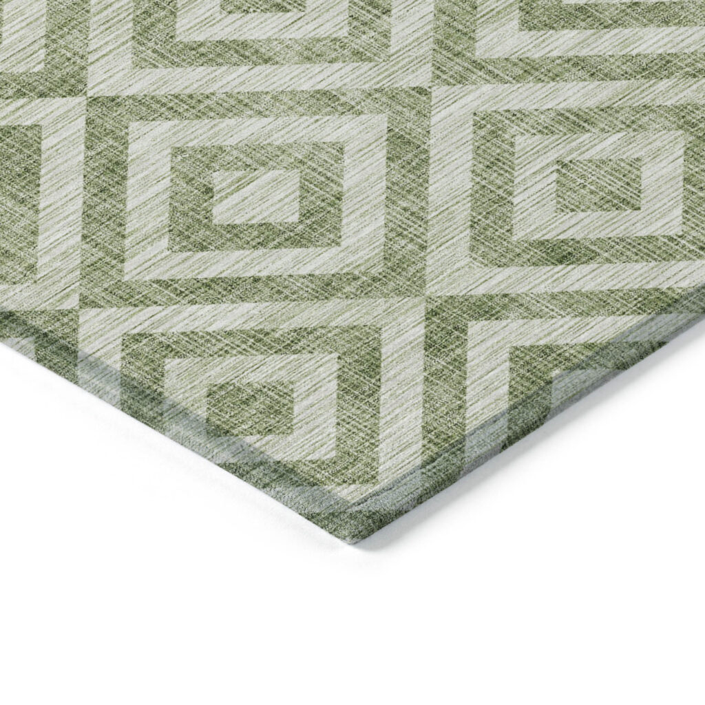 8' Green And Beige Round Geometric Washable Indoor Outdoor Area Rug
