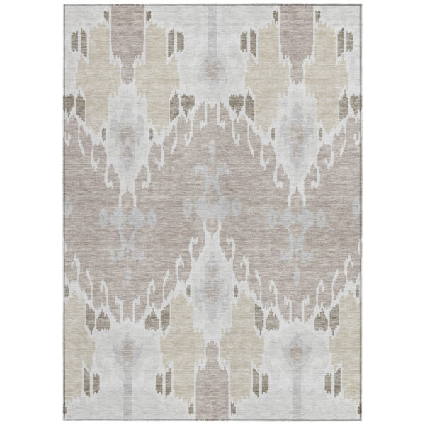5' X 8' Ivory Beige And Taupe Ikat Washable Indoor Outdoor Area Rug