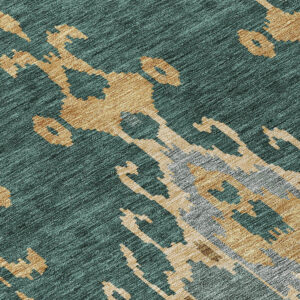 3' X 5' Green Gray And Gold Ikat Washable Indoor Outdoor Area Rug