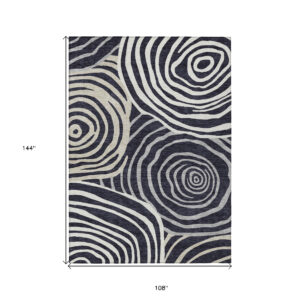 9' X 12' Black Charcoal And Gray Abstract Washable Indoor Outdoor Area Rug