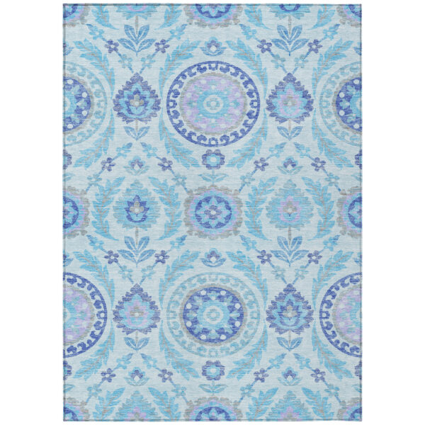 5' X 8' Sky Blue And Lavender Floral Washable Indoor Outdoor Area Rug