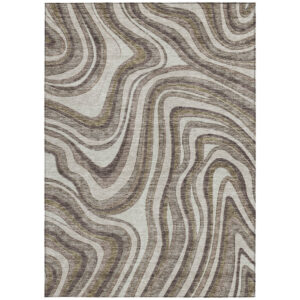 10' X 14' Brown Ivory And Taupe Abstract Washable Indoor Outdoor Area Rug