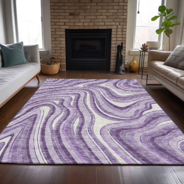 8' X 10' Lavender Purple And Ivory Abstract Washable Indoor Outdoor Area Rug