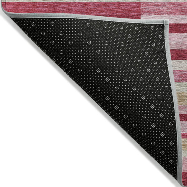 5' X 8' Blush Pink And Mauve Striped Washable Indoor Outdoor Area Rug