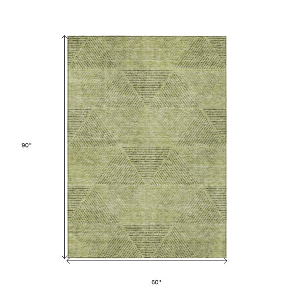 5' X 8' Artichoke Green And Fern Green Geometric Washable Indoor Outdoor Area Rug