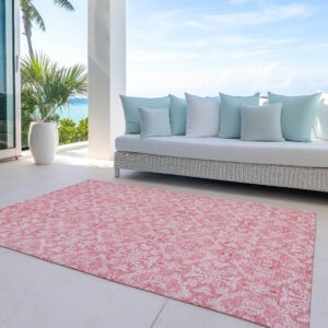 3' X 5' Pink And Blush Medallion Washable Indoor Outdoor Area Rug