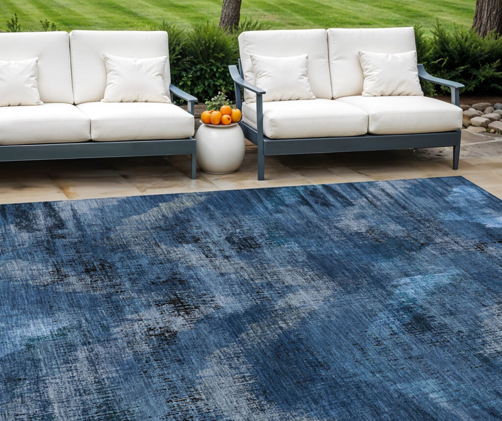 8' X 10' Navy Blue And Sky Blue Abstract Washable Indoor Outdoor Area Rug