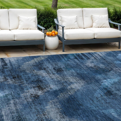 8' X 10' Navy Blue And Sky Blue Abstract Washable Indoor Outdoor Area Rug