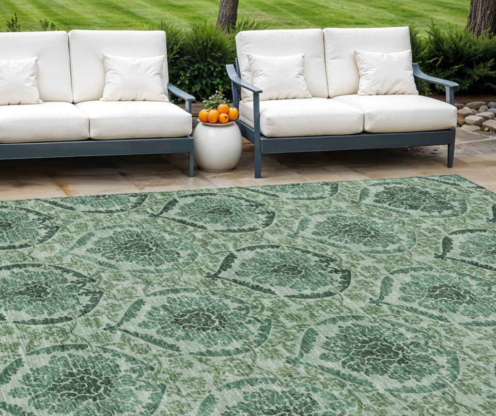 10' X 14' Fern Green And Emerald Medallion Washable Indoor Outdoor Area Rug